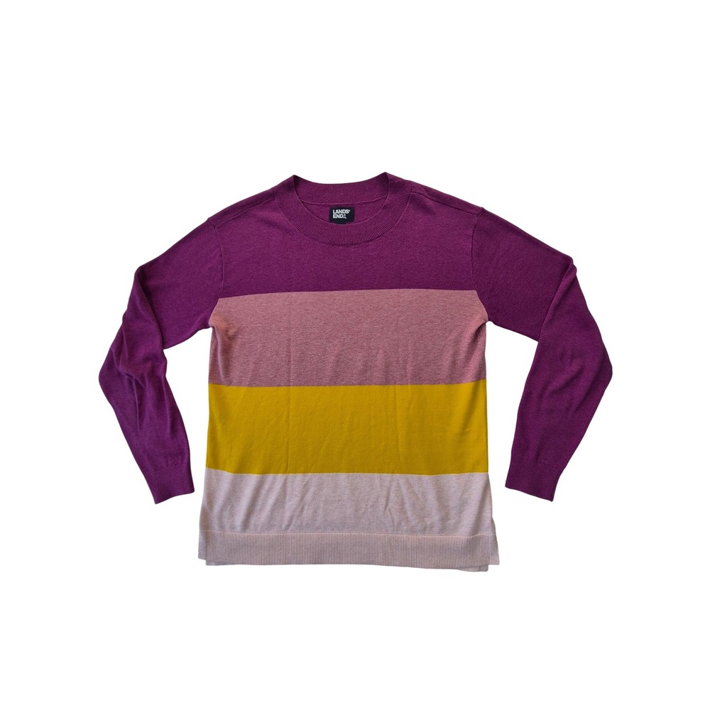 Lands' End Drifter Sweater Women S Tall Cotton Colorblock Purple Yellow Pink